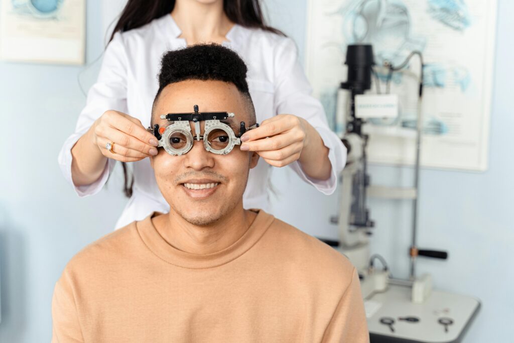 Optometrist performing eye examination to detect early signs of vision loss