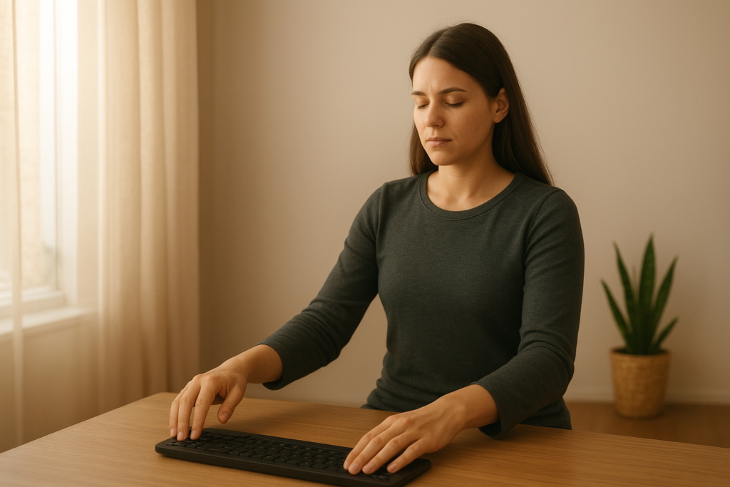 Adjusting monitor height and posture to improve ergonomics and prevent digital eye strain