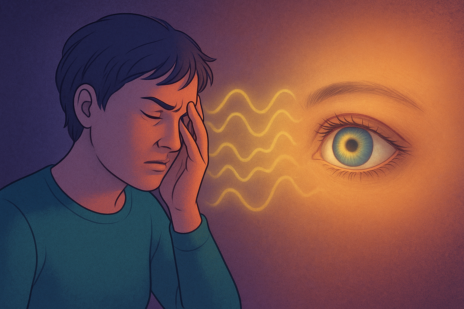 Illustration of ocular migraine visual aura affecting eyesight