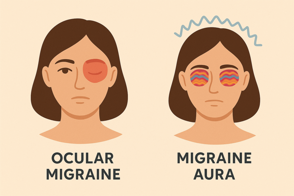 Comparison chart of ocular migraine vs migraine with aura