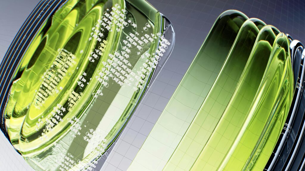 Smart contact lens with micro-sensors reflecting digital data, representing wearable technology in vision care.