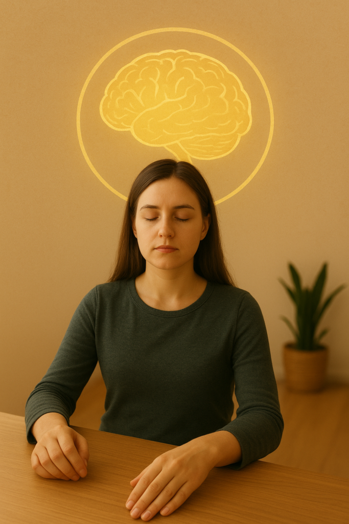 Illustration showing how meditation improves brain–eye connection and circulation