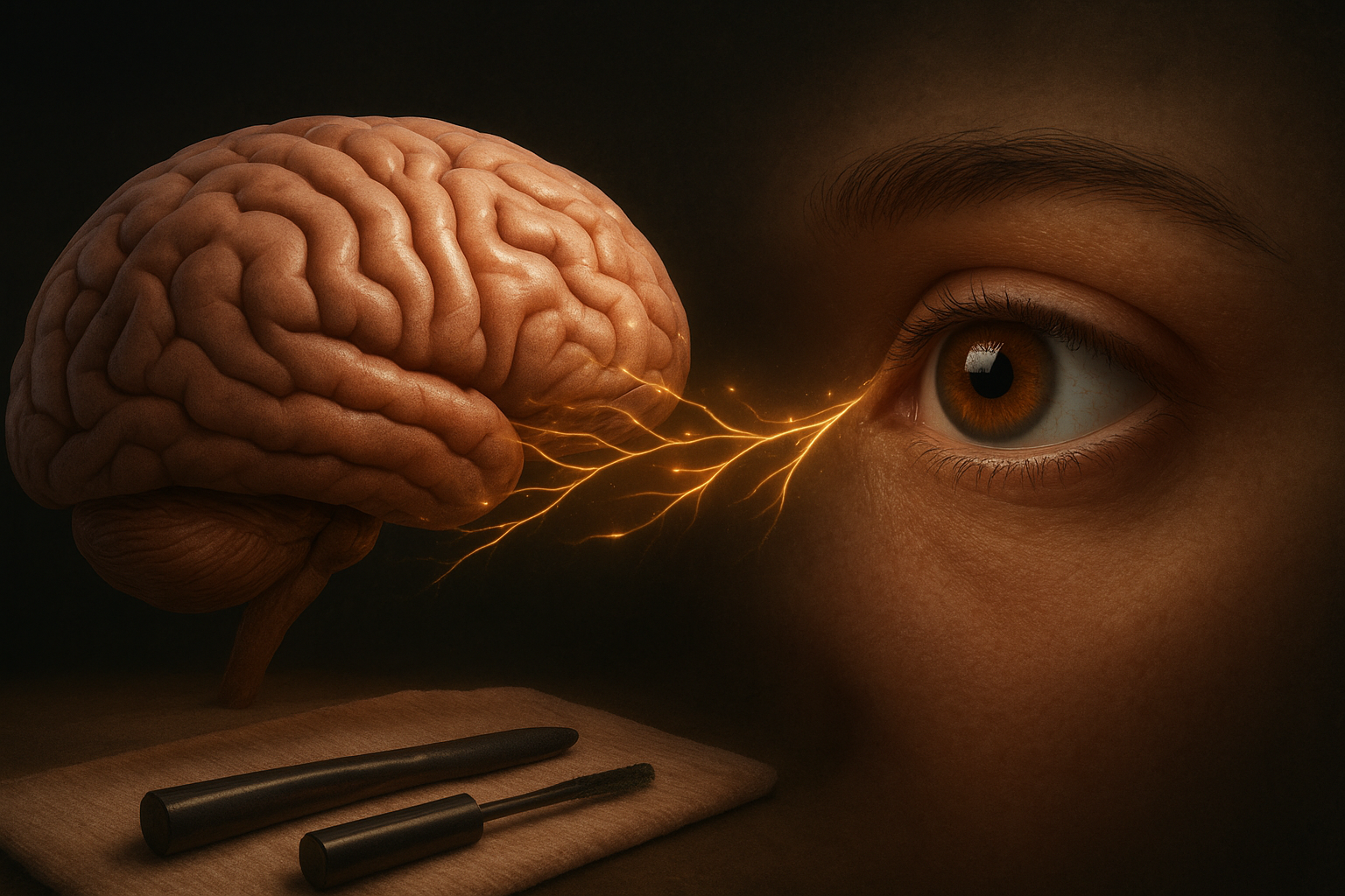 Digital concept showing connection between brain and eye through neural pathways