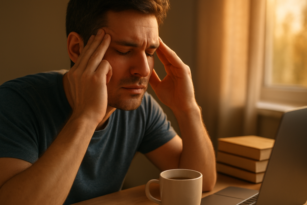 Person taking a screen break to relax tired eyes and reduce strain