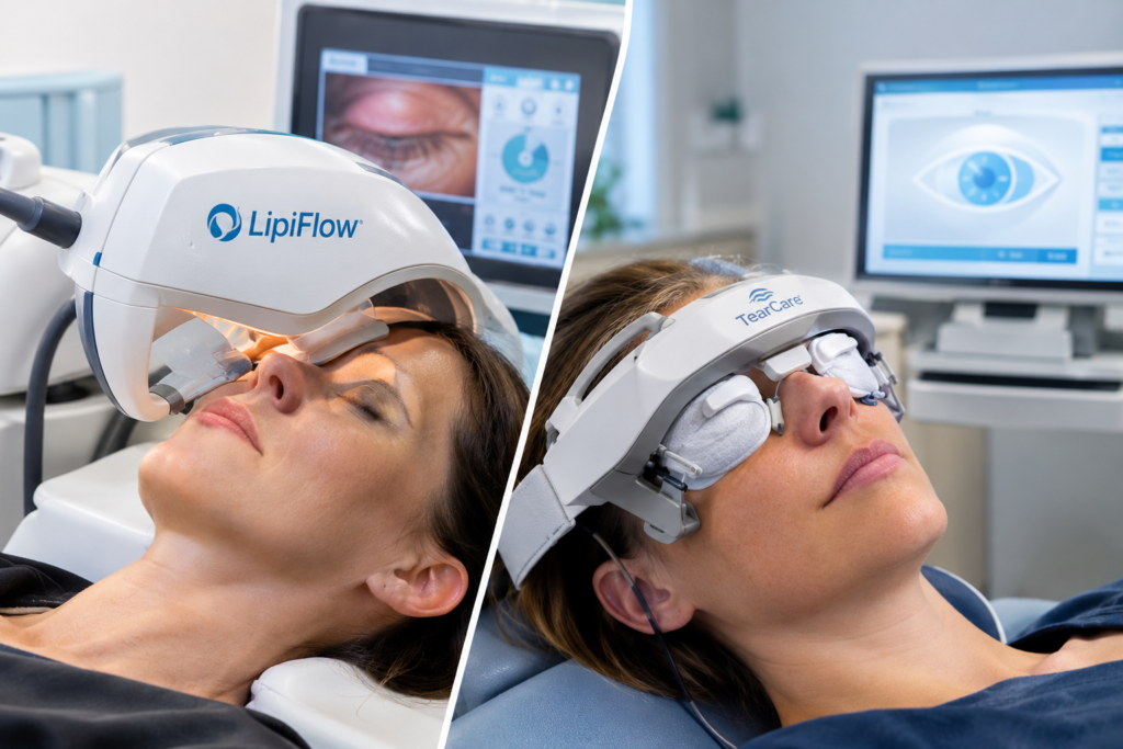 LipiFlow vs TearCare devices used for Meibomian Gland Dysfunction treatment.