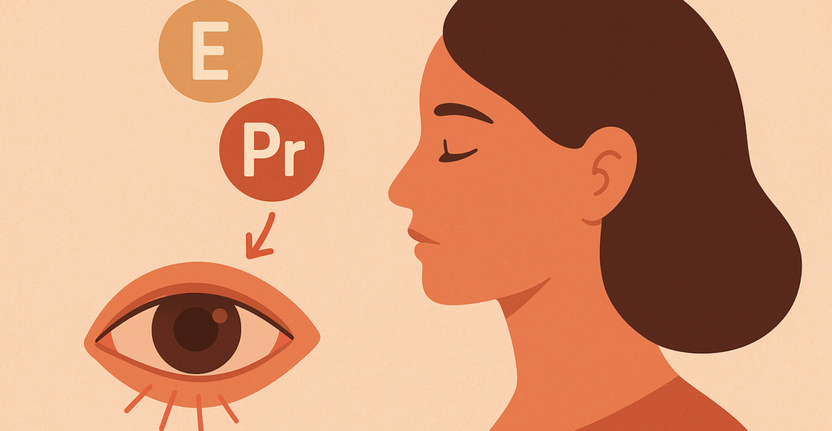 Illustration linking female hormonal changes and vision issues, such as dry eye syndrome often experienced during menopause and pregnancy.