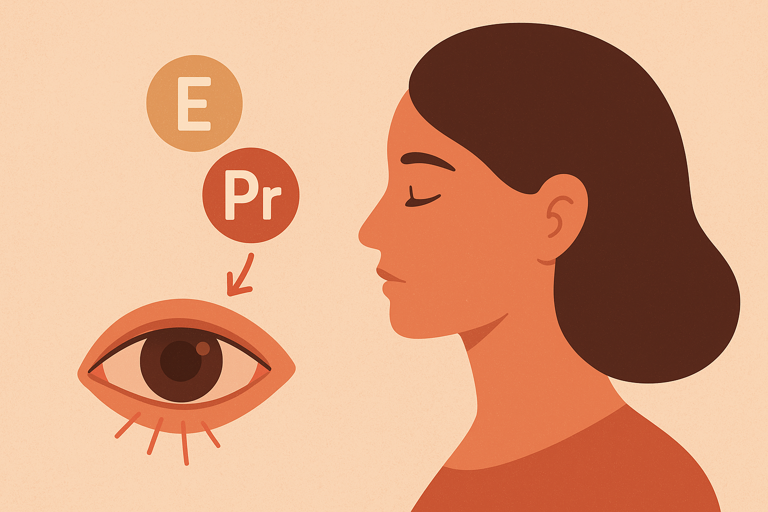 Illustration linking female hormonal changes and vision issues, such as dry eye syndrome often experienced during menopause and pregnancy.