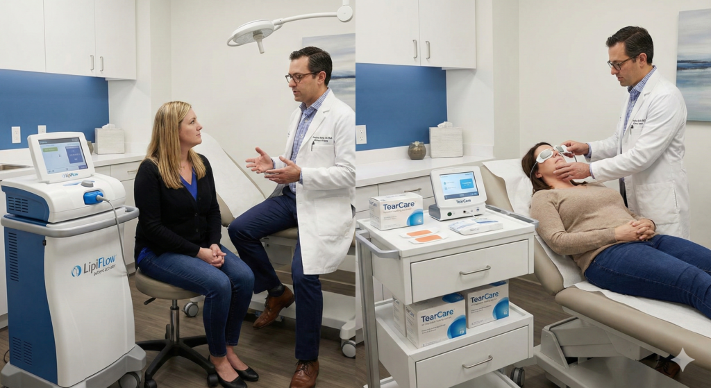 LipiFlow vs TearCare devices used for Meibomian Gland Dysfunction treatment.