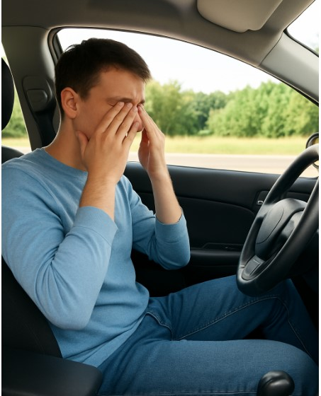 Driver taking an eye break and doing visual relaxation exercises
