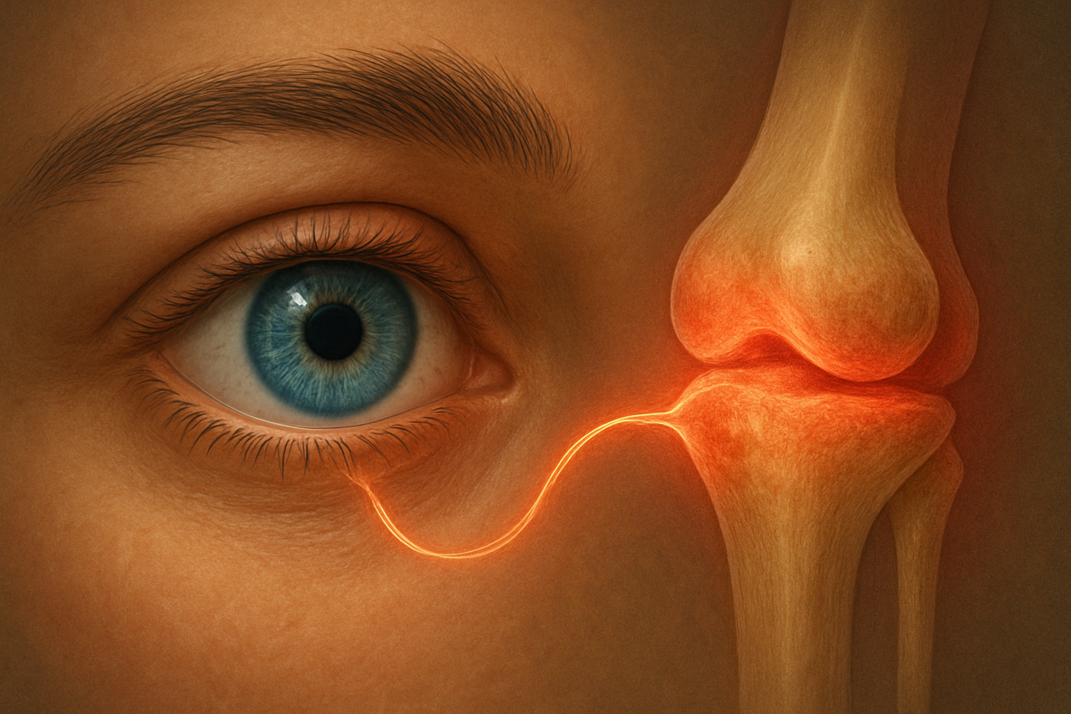 Rheumatoid Arthritis and Eye Health Visualizing the Systemic-Ocular Link: An eye with a subtle link to an inflamed joint.