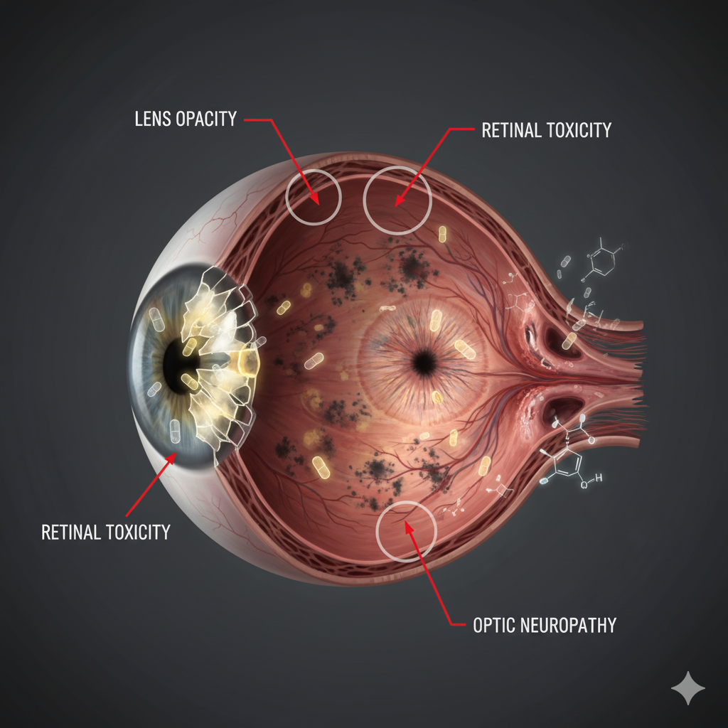 Visualizing Ocular Drug ToxicityâThe effect of medication on different parts of the eye: retina, lens, optic nerve.