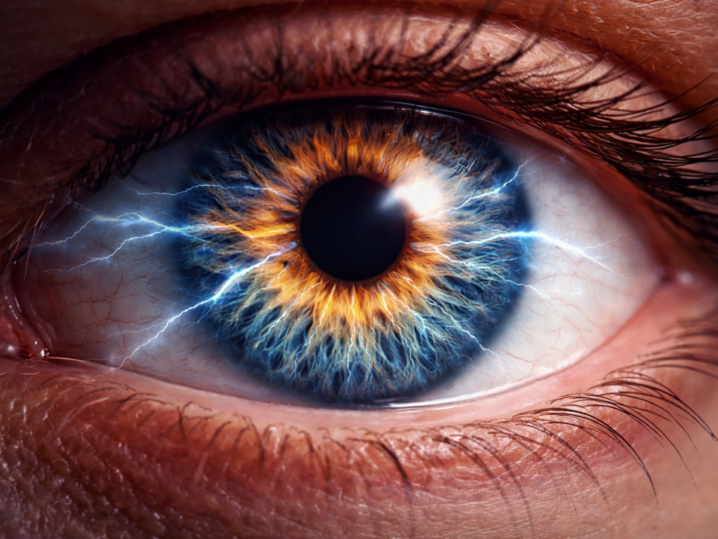 Conceptual illustration of internal eye pain without redness, showing deep-seated ocular discomfort.