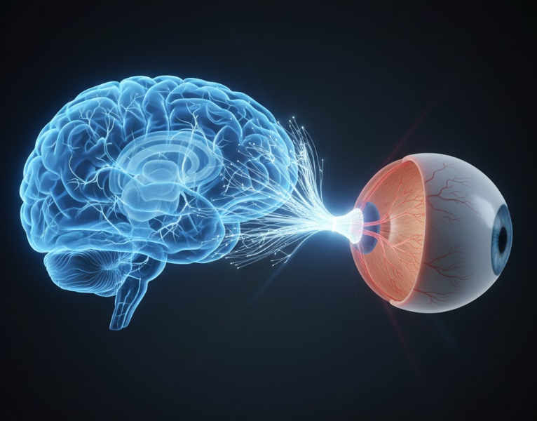 Retina and optic nerve fundus image illustrating the connection between vision and brain health