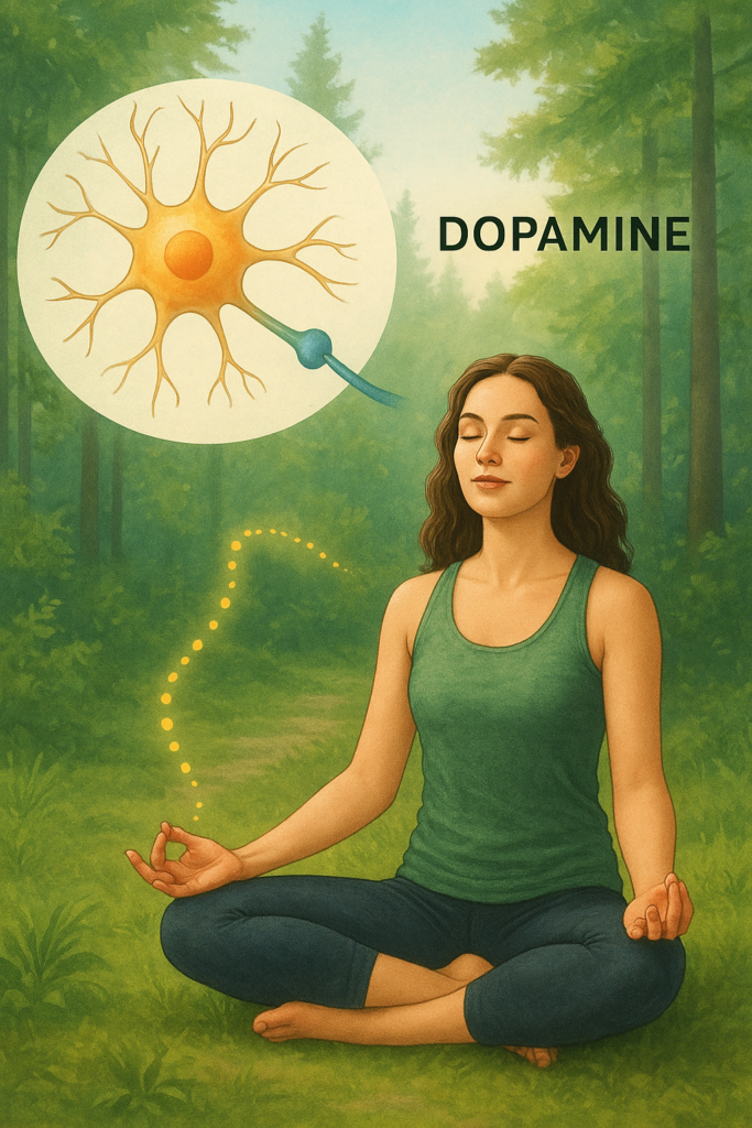 Simplified diagram showing the retina triggering a protective Dopamine release into the eye, confirming the Outdoor Light Eye Health mechanism.