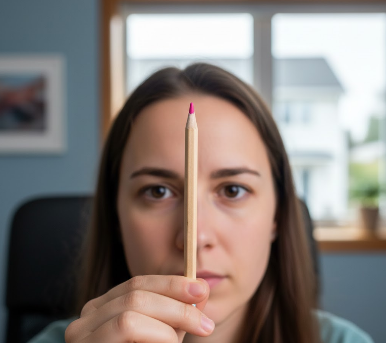 Person demonstrating the near-far focus eye exercise for improving Ocular Fitness and ciliary muscle flexibility.