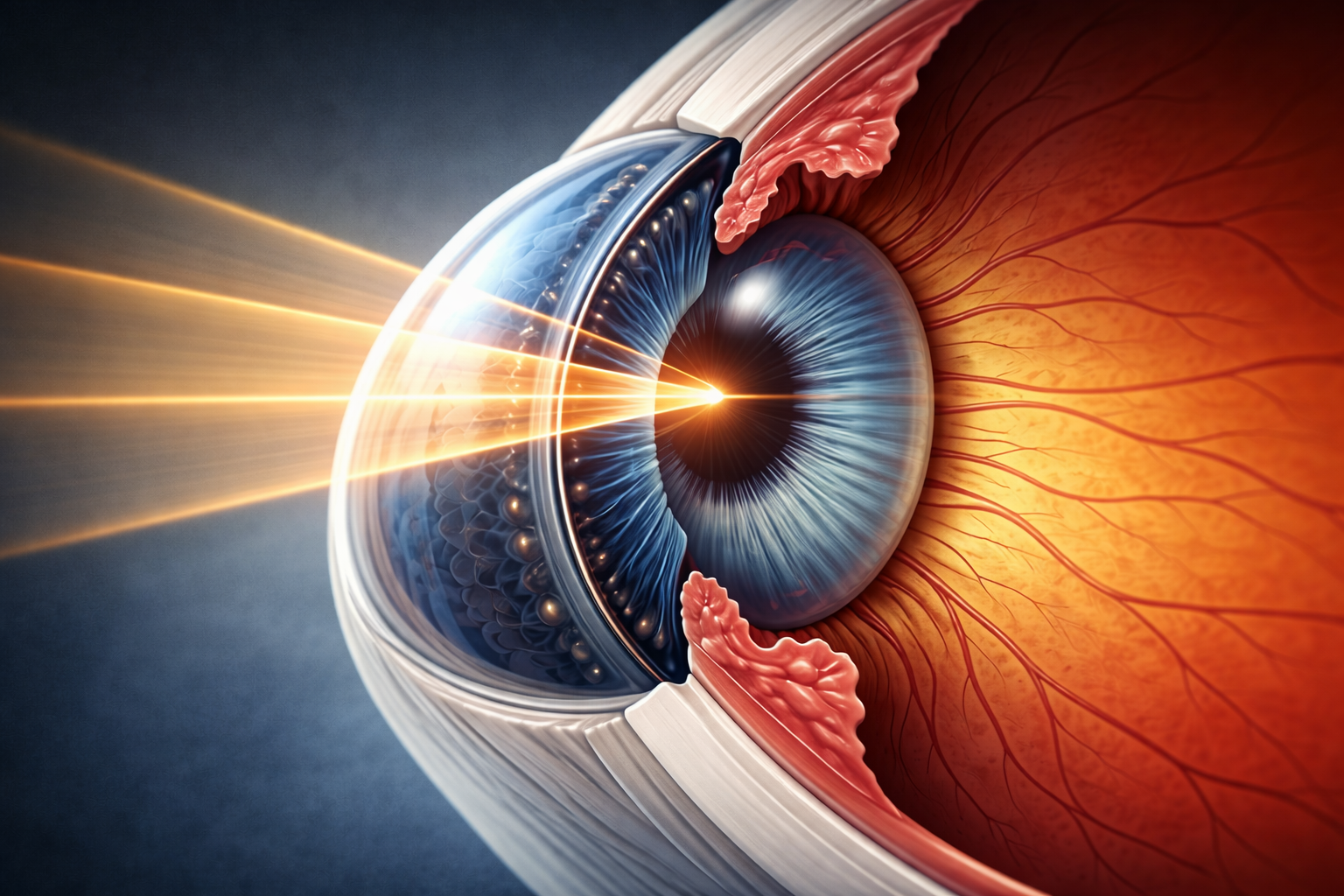 Diagram showing eye anatomy for Astigmatism causes symptoms diagnosis and treatment options.