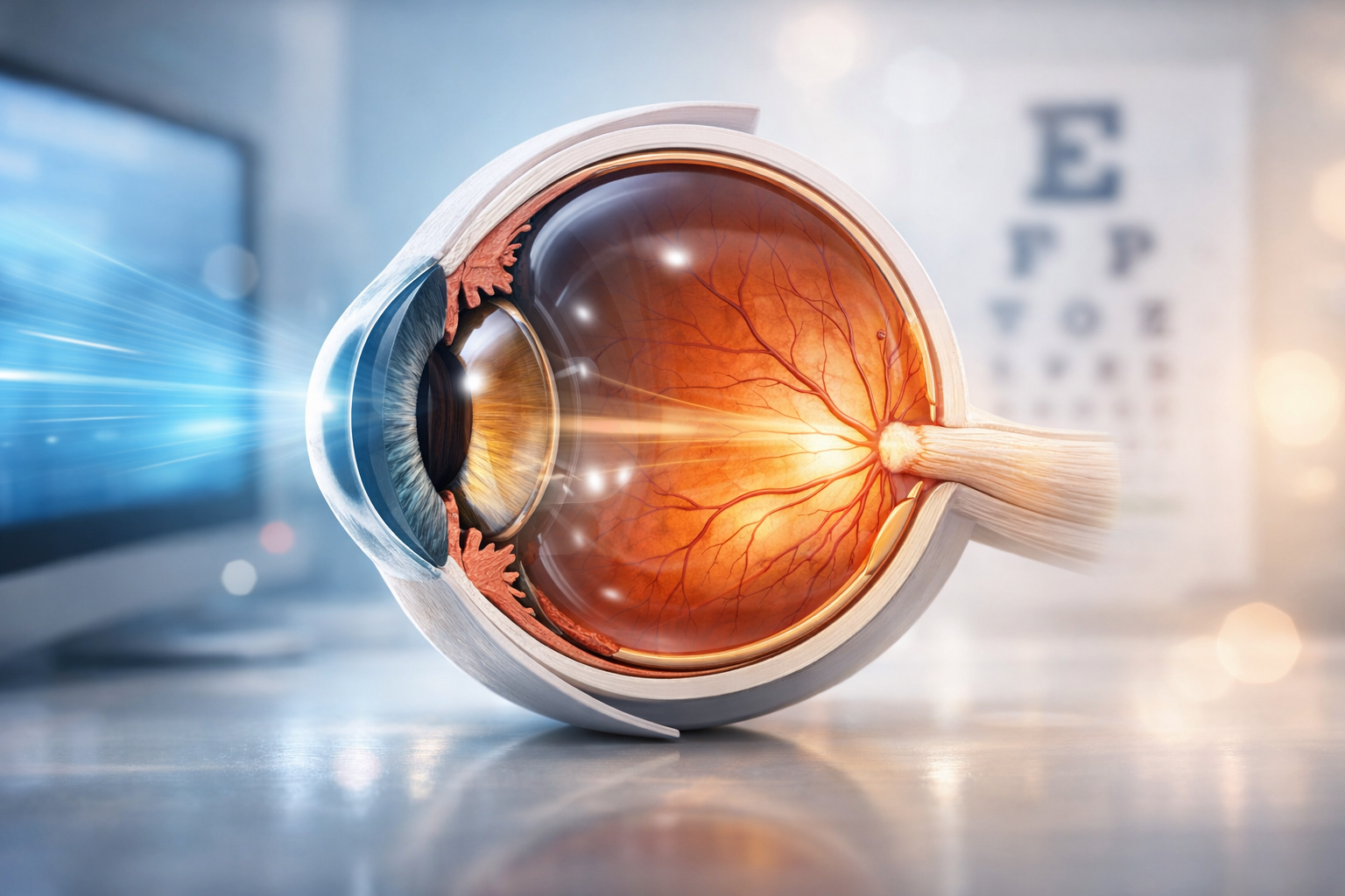 Comprehensive diagram of eye symptoms and conditions for vision health biohacking