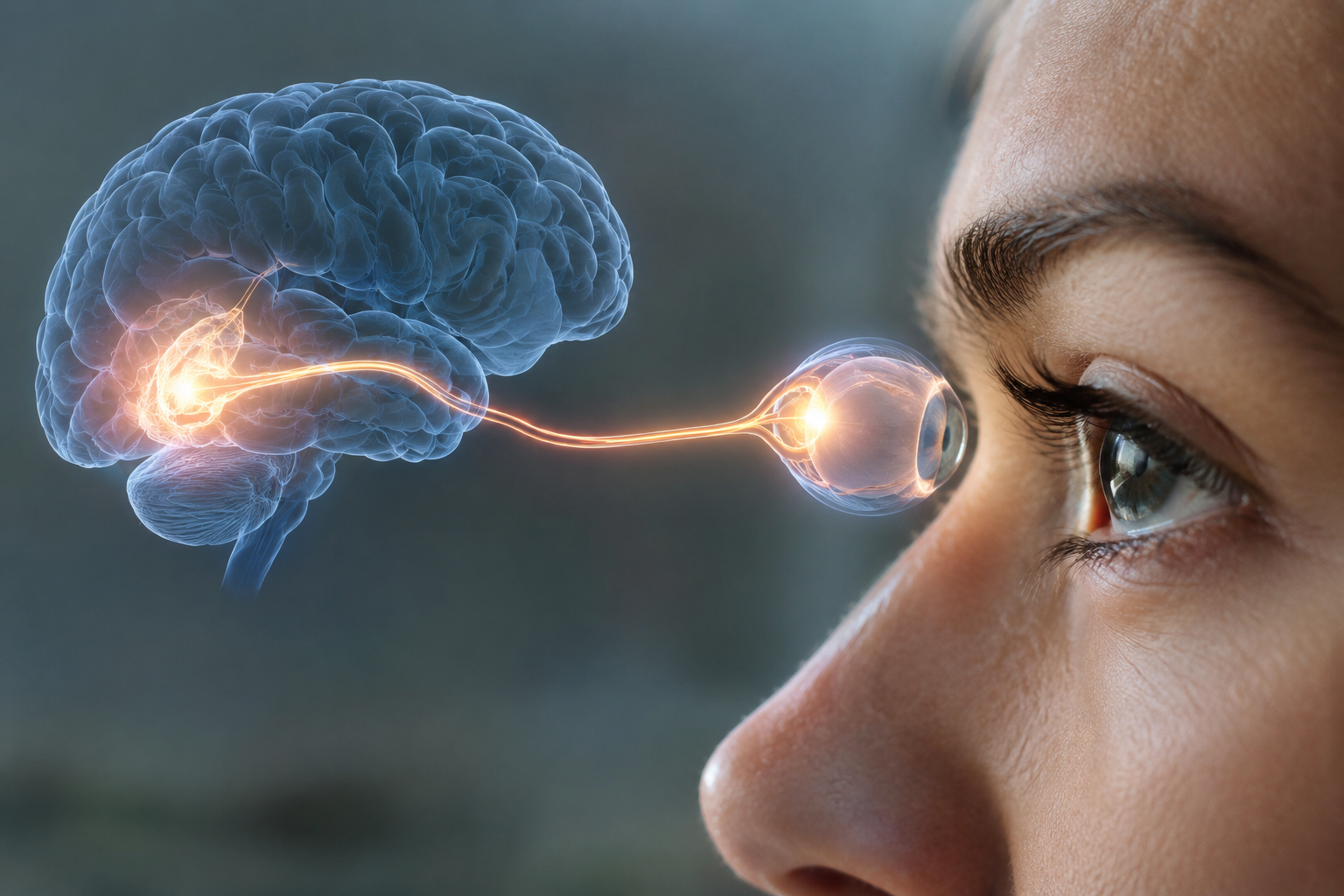Abstract diagram of the Brain-Eye Axis connection, highlighting the link between Ocular Nutrition and Cognitive Performance
