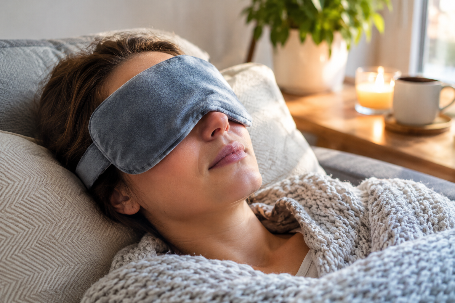 Warm compress for eyes using a heated eye mask