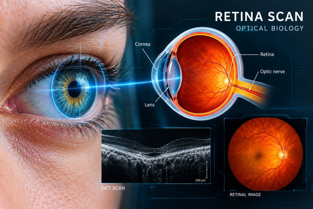 Intrinsically photosensitive retinal ganglion cells sending non-visual blue light signals to the brain circadian clock